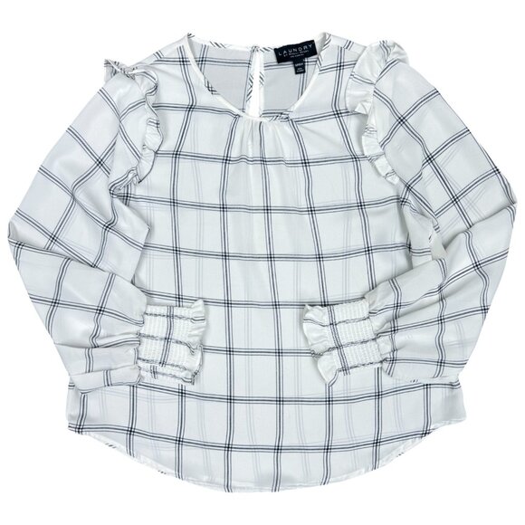 LAUNDRY by Shelli Segal NWT Women's Ruffle Blouse Plaid | Size S - Picture 2 of 8